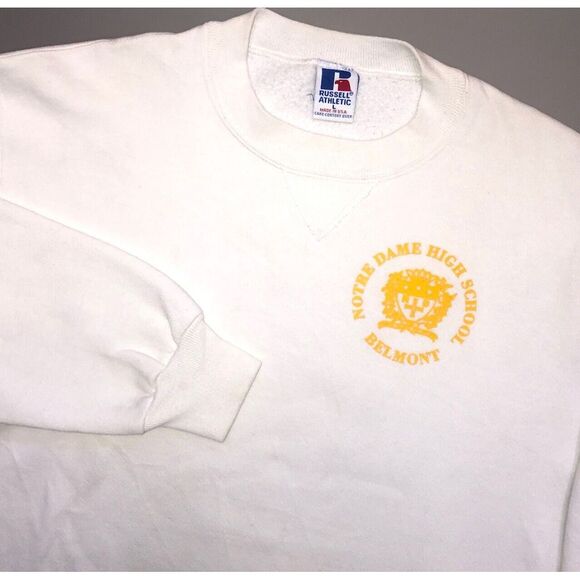 Vintage Russell Athletic Notre Dame High School Belmont CA Crewneck Sweatshirt L - Picture 1 of 10
